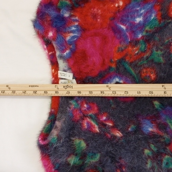 Meadow Rue Anthropologie Womens Fuzzy Sweater Sz MP Floral Pullover Furry Pink - Picture 4 of 5